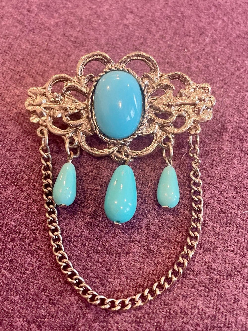Vintage-Style Turquoise Drop Brooch - Women Jewelry